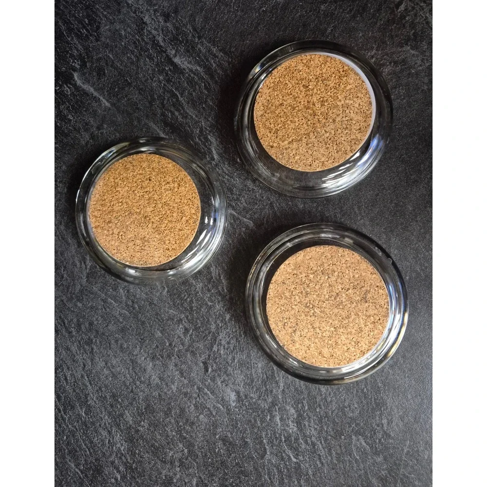 Vintage Glass Coaster Set of 3 Olive Branch Cork Back Tuscan Charcuterie Decor